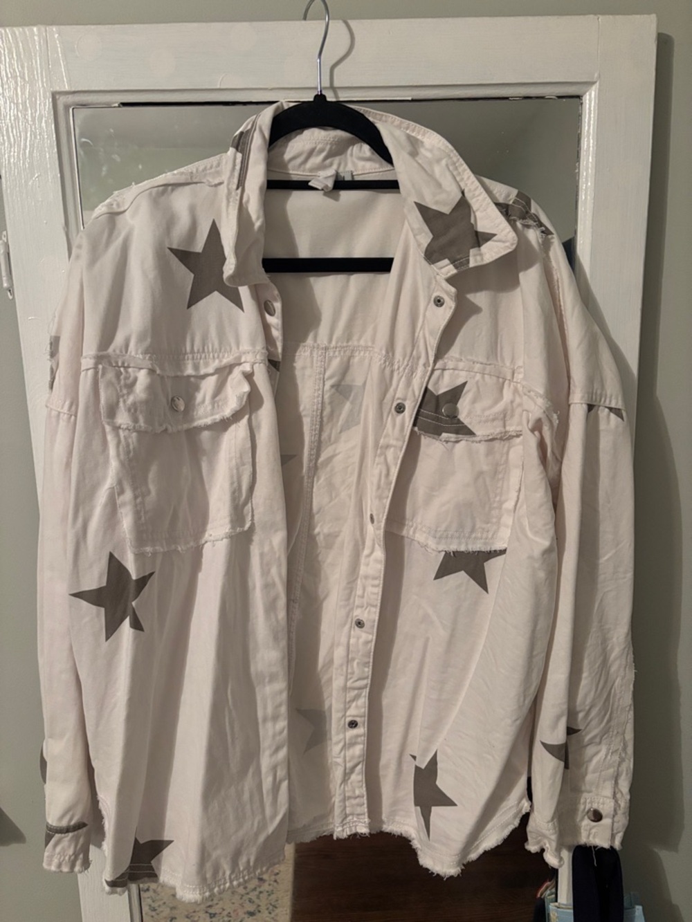 Elan White Shirt Jacket with Gray Star Print